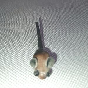 Hand-Carved Wooden Mouse Miniature 1 1/2 Scale Leather Tail Ears VTG 1950s Doll